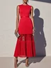 Red Lace Classic Crew Neck Sleeveless A-Line Maxi Dress