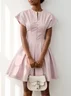 Pink Buckle Classic Notched Cap Sleeve A-Line Mini Dress