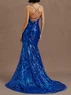 Royal Blue Sequin Dress Spaghetti Sleeveless Mermaid Gown