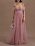 Pink Classic Off The Shoulder Short Sleeve Off Shoulder Sleeve A-Line Maxi Dress