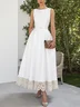 White Lace Satin Boat Neck Sleeveless A-Line Maxi Dress