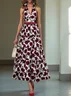 Wine Red floral  Ruffle Skirt Halter Sleeveless A-Line Maxi Dress