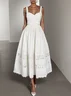 White Lace Beaded Spaghetti Sleeveless A-Line Midi Dress