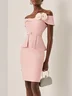 Pink 3D Floral Peplum V Neck Short Sleeve Sheath Midi Dress
