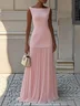 Off White Pleated Classic Boat Neck Sleeveless A-Line Maxi Dress