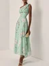 Light Blue Floral Ruched Chiffon One Shoulder Sleeveless A-Line Maxi Dress