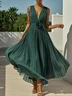 Pink 3D Floral Pleated Chiffon V Neck Sleeveless A-Line Maxi Dress
