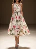 Pink Ruched Floral Classic One Shoulder Sleeveless A-Line Midi Dress