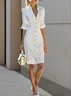 White Buckle Shirt Dress Shirt Collar Short Sleeve Sheath Midi Dress