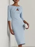 Light Blue Ruched Boat Neck Half Sleeve Sheath Midi Dress
