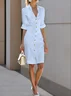 White Buckle Shirt Dress Shirt Collar Short Sleeve Sheath Midi Dress