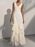White Ruffled Classic V Neck Sleeveless Mermaid Maxi Dress