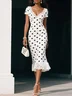White Lace Classic V Neck Short Sleeve Sheath Midi Dress