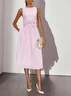 Pink 3D Floral Classic Crew Neck Sleeveless A-Line Midi Dress