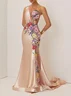Champagne Applique Embroidery Prom Dress One Shoulder Sleeveless Mermaid Gown Dress