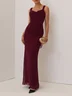 Wine Red Ruched Bow Prom Dress Spaghetti Sleeveless Sheath Maxi Dress