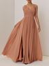 Pink Ruched Prom Dress V Neck Sleeveless A-Line Maxi Dress