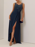 Purplish blue Lace Rhinestone Prom Dress V Neck Sleeveless A-Line Maxi Dress