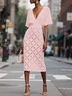 White Hollow Out Classic V Neck Short Sleeve Sheath Midi Dress