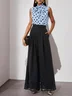 Women Black Lace Bow Crew Neck Sleeveless Two-Piece Set