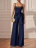 Purplish blue Bow Rhinestone Sleeveless Jumpsuit