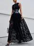 Black Lace Lace Crew Neck Sleeveless A-Line Maxi Dress