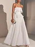 White Ruffled Classic Strapless Sleeveless A-Line Maxi Dress