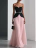 Women Pink Pleated Strapless Sleeveless Two-Piece Dress