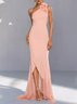 Pink 3D Floral Lace Classic One Shoulder Sleeveless Mermaid Gown Dress