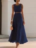 Orange Hollow Out Pleated Chiffon Crew Neck Sleeveless A-Line Maxi Dress