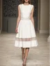 White Split Joint Classic Crew Neck Sleeveless A-Line Midi Dress