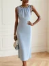 Light Blue Lace Classic Crew Neck Sleeveless Sheath Midi Dress
