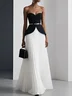 Women Pink Pleated Strapless Sleeveless Dressy Top With Skirt Two-Piece Set