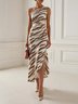 Khaki Slit Classic One Shoulder Sleeveless Mermaid Midi Dress