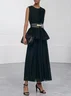 Women Black Pleated Crew Neck Sleeveless Dressy Top With Skirt Two-Piece Set
