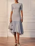 Gray Asymmetric Knit Crew Neck Half Sleeve Mermaid Midi Dress