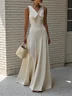 White Classic Shawl Collar Sleeveless A-Line Maxi Dress