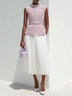 Women Pink Buckle Stitching Lace Crew Neck Sleeveless Dressy Coat With Skirt Two-Piece Set