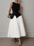 Light Khaki Pleated Asymmetrical Boat Neck Top with Skirt Two-Piece Set With Belt