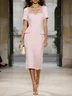 Pink Tweed Sweetheart Neckline Short Sleeve Sheath Midi Dress