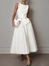 Light Khaki Dressy Ruffled Boat Neck Top with Skirt Two-Piece Set With Belt