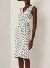 White Bow Printing Classic V Neck Sleeveless Sheath Midi Dress