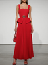 Red Pleated Peplum Chiffon Square Neck Sleeveless A-Line Maxi Dress