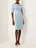 Light Blue Knot Classic Boat Neck Half Sleeve Sheath Midi Dress