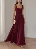 Light Blue Pleated  Square Neck Sleeveless A-Line Maxi Dress