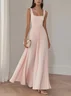 Light Blue Pleated  Square Neck Sleeveless A-Line Maxi Dress