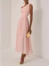 Light Blue Ruched Chiffon One Shoulder Sleeveless A-Line Maxi Dress
