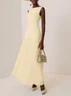 Off White Pleated Classic Boat Neck Sleeveless A-Line Gown Dress