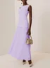 Off White Pleated Classic Boat Neck Sleeveless A-Line Gown Dress