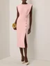 Light Blue Buckle Classic Crew Neck Sleeveless Sheath Midi Dress